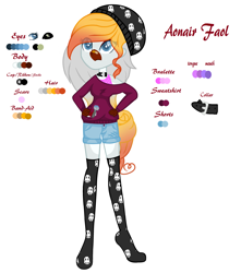 Size: 3264x3696 | Tagged: safe, artist:aonairfaol, derpibooru import, oc, oc only, equestria girls, beanie, clothes, equestria girls-ified, female, hat, reference sheet, shorts, simple background, socks, solo, stocking feet, stockings, story included, thigh highs, white background, zettai ryouiki