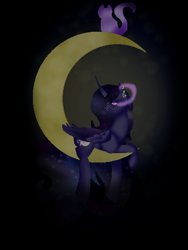 Size: 360x480 | Tagged: safe, artist:aonairfaol, derpibooru import, oc, oc only, alicorn, pony, alicorn oc, crescent moon, ethereal mane, female, horn, mare, moon, solo, starry mane, tangible heavenly object, transparent moon, wings