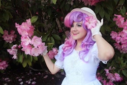 Size: 1080x720 | Tagged: safe, artist:sarahndipity cosplay, derpibooru import, sweetie belle, human, clothes, cosplay, costume, flower, irl, irl human, photo