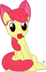 Size: 1400x2164 | Tagged: safe, artist:arifproject, derpibooru import, apple bloom, earth pony, pony, :3, adorabloom, apple, apple bloom's bow, bow, cute, female, filly, food, hair bow, mouth hold, show accurate, simple background, sitting, solo, transparent background, vector