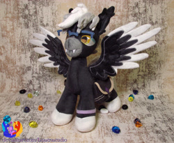 Size: 2806x2304 | Tagged: safe, artist:1stastrastudio, derpibooru import, oc, oc:midnight serenity, pegasus, pony, bag, glasses, irl, male, photo, plushie, saddle bag, solo, stallion