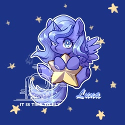 Size: 1500x1500 | Tagged: safe, artist:qamar513410, derpibooru import, princess luna, alicorn, pony, cute, lunabetes, s1 luna, solo, stars, tangible heavenly object, white pupils