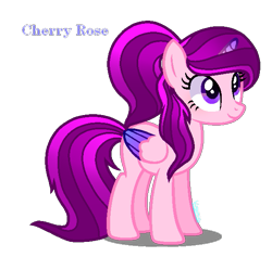 Size: 605x574 | Tagged: safe, artist:amicasecretuwu, derpibooru import, oc, oc only, oc:cherry rose, alicorn, pony, alicorn oc, female, folded wings, horn, mare, purple eyes, show accurate, signature, simple background, smiling, solo, standing, transparent background, wings