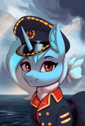 Size: 1804x2690 | Tagged: safe, artist:mrscroup, derpibooru import, oc, oc only, pony, unicorn, equestria at war mod, clothes, female, looking at you, mare, navy, not trixie, officer, smiling, smiling at you, solo, uniform