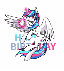 Size: 3021x3323 | Tagged: safe, derpibooru import, oc, oc:trickie starscape, oc:星夜流光, alicorn, alicorn oc, birthday, cake, candle, food, horn, solo, wings