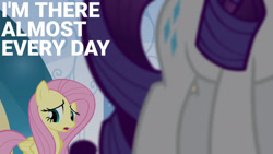 Size: 1280x720 | Tagged: safe, derpibooru import, edit, edited screencap, editor:quoterific, screencap, fluttershy, rarity, pegasus, pony, unicorn, equestria girls, equestria girls (movie), duo, duo female, female, mare, offscreen character, open mouth