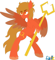 Size: 2515x2732 | Tagged: safe, artist:samsailz, derpibooru import, oc, oc only, pegasus, bipedal, eyebrows, eyebrows visible through hair, high res, hoof hold, lineless, pegasus oc, raffle prize, serious, serious face, simple background, solo, spread wings, staff, stern, transparent background, unamused, unshorn fetlocks, watermark, wings
