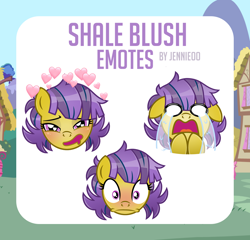 Size: 1000x961 | Tagged: safe, artist:jennieoo, derpibooru import, oc, oc:shale blush, earth pony, pony, crying, emote, emotes, in love, shocked, simple background, solo, terrified, vector