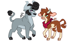 Size: 2001x1142 | Tagged: safe, artist:buttercupisqueen, derpibooru import, idw, arizona cow, king longhorn, bull, cow, them's fightin' herds, duo, female, idw showified, male, simple background, transparent background, vector