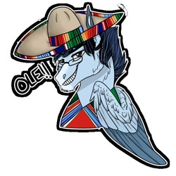 Size: 512x512 | Tagged: safe, artist:inisealga, derpibooru import, oc, oc only, oc:soaring spirit, pegasus, pony, clothes, coat markings, dialogue, facial markings, folded wings, male, mexican, pegasus oc, poncho, simple background, socks (coat marking), solo, sombrero, stallion, sticker, sticker pack, sticker set, text, transparent background, wings