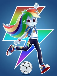 Size: 1500x2000 | Tagged: safe, artist:underratedhero, derpibooru import, rainbow dash, better together, equestria girls, clothes, commission, cute, cutie mark, cutie mark on clothes, dashabetes, female, football, geode of super speed, jewelry, kissy face, magical geodes, necklace, simple background, solo, sports