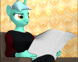 Size: 1358x1080 | Tagged: safe, artist:backmaker, derpibooru import, lyra heartstrings, anthro, unicorn, 3d, crossover, meme, newspaper, reference, source filmmaker, tom and jerry