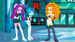 Size: 5333x3000 | Tagged: safe, artist:sapphire, derpibooru exclusive, derpibooru import, adagio dazzle, aria blaze, sonata dusk, equestria girls, alternate clothes, clothes swap, crossover, pokémon, team rocket, the dazzlings, wallpaper