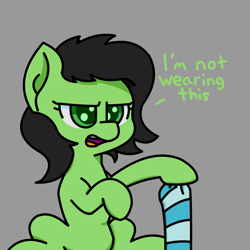 Size: 2000x2000 | Tagged: safe, artist:exoticeon, derpibooru import, oc, oc only, oc:anon filly, earth pony, clothes, female, filly, socks, solo, striped socks