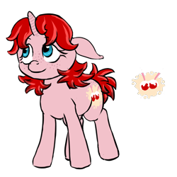 Size: 900x900 | Tagged: safe, alternate version, artist:multiverseequine, derpibooru exclusive, derpibooru import, oc, oc only, oc:peony blitz, pony, unicorn, cutie mark, daybreak island, female, freckles, horn, simple background, small, solo, transparent background, unicorn oc