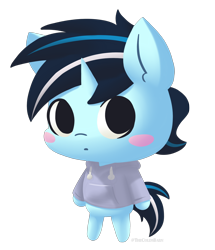 Size: 2000x2327 | Tagged: safe, artist:thecoldsbarn, derpibooru import, oc, oc:cold dream, anthro, unicorn, animal crossing, blushing, chibi, looking at you, male, png, simple background, solo, transparent background