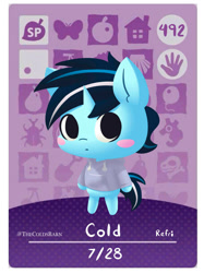 Size: 1121x1500 | Tagged: safe, artist:thecoldsbarn, derpibooru import, oc, oc:cold dream, anthro, amiibo, animal crossing, blushing, card, chibi, cute, looking at you, solo