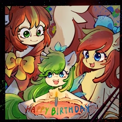 Size: 2048x2048 | Tagged: safe, artist:左左, artist:火云skyfire, derpibooru import, oc, oc:左左, oc:火云skyfire, earth pony, pegasus, pony, birthday, birthday cake, cake, food, oc：tea fairy