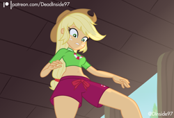 Size: 2800x1900 | Tagged: safe, artist:deadinside97, derpibooru import, part of a set, applejack, better together, equestria girls, forgotten friendship, applejack's hat, applerack, beach, belly button, breasts, clothes, cowboy hat, female, hat, lifeguard, midriff, solo, swimming trunks, swimsuit