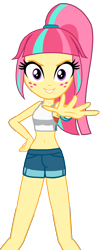 Size: 1448x3624 | Tagged: safe, artist:sapphire, derpibooru exclusive, derpibooru import, sour sweet, equestria girls, alternate clothes, belly button, clothes, clothes swap, crossover, hot pants, looking at you, midriff, misty (pokémon), pokémon, simple background, smiling, smiling at you, sports bra, transparent background