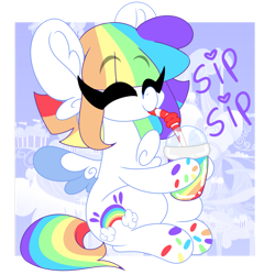 Size: 1280x1280 | Tagged: safe, artist:ladylullabystar, derpibooru import, oc, oc:vanilla sprinkles, pegasus, pony, female, mare, milkshake, solo