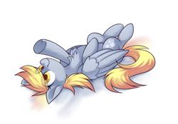 Size: 1271x883 | Tagged: safe, artist:scarlet-spectrum, derpibooru import, derpy hooves, pegasus, pony, chest fluff, cute, derpabetes, eye clipping through hair, female, lying down, mare, on back, reaching, simple background, solo, white background