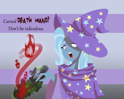 Size: 1280x1024 | Tagged: safe, artist:thattagen, derpibooru import, trixie, blatant lies, clothes, hat, trixie's hat, wand