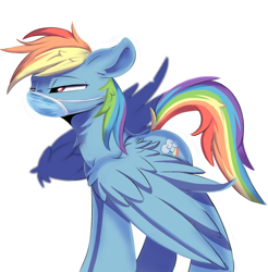 Size: 1182x1200 | Tagged: safe, artist:sketchiix3, derpibooru import, rainbow dash, pegasus, pony, coronavirus, covid-19, mask, rainbow dash is not amused, simple background, solo, surgical mask, unamused, white background