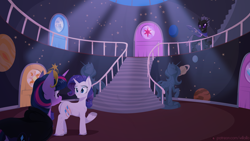 Size: 1920x1080 | Tagged: safe, artist:willoillo, derpibooru import, rarity, twilight, twilight sparkle, oc, oc:incantation, alicorn, changeling, pony, unicorn, fanfic:the enchanted kingdom, changeling oc, fanfic art, female, lesbian, rarilight, shipping