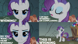 Size: 1280x720 | Tagged: safe, derpibooru import, edit, edited screencap, editor:quoterific, screencap, rarity, pony, unicorn, a dog and pony show, season 1, close-up, eyes closed, female, gem, gem cave, mare, open mouth, solo, wagon