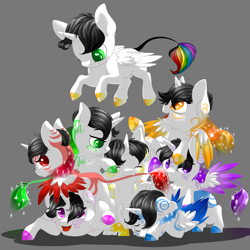 Size: 4251x4251 | Tagged: safe, artist:schokocream, derpibooru import, oc, oc only, oc:lightning bliss, alicorn, pony, alicorn oc, female, flying, horn, mare, multeity, smiling, wings