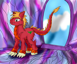 Size: 1800x1500 | Tagged: safe, artist:foxgearstudios, derpibooru import, big macintosh, dracony, dragon, hybrid, dragonified, indoors, magic mirror, male, solo, species swap