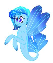Size: 881x1048 | Tagged: safe, artist:songheartva, derpibooru import, oc, oc only, seapony (g4), blue eyes, blue wings, chest fluff, dorsal fin, female, fin wings, fins, fish tail, flowing tail, simple background, smiling, solo, tail, transparent background, wings