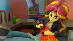 Size: 1866x1068 | Tagged: safe, derpibooru import, sunset shimmer, equestria girls, 3d, guitar, musical instrument, source filmmaker