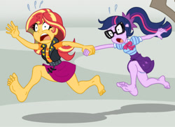 Size: 487x354 | Tagged: safe, artist:niban-destikim, derpibooru import, sci-twi, sunset shimmer, twilight sparkle, comic:the shrinking project, equestria girls, barefoot, cropped, duo, feet, soles, toes