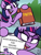 Size: 544x720 | Tagged: safe, twilight sparkle, twilight sparkle (alicorn), alicorn, pony, book, caption, exploitable meme, female, hoof hold, horn, hug, image macro, looking at you, mare, meme, meta, mods, multicolored mane, open mouth, purple coat, signature, simp, smiling, solo, spread wings, text, twilight's fact book, wings