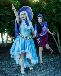 Size: 1080x1341 | Tagged: safe, artist:mieucosplay, artist:sarahndipity cosplay, derpibooru import, starlight glimmer, trixie, human, cape, clothes, cosplay, costume, hat, irl, irl human, photo, pointing, trixie's cape, trixie's hat