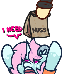 Size: 1864x2164 | Tagged: safe, artist:threetwotwo32232, derpibooru import, oc, oc only, oc:scoops, pony, unicorn, chicken meat, chicken nugget, food, meat, simple background, solo, transparent background