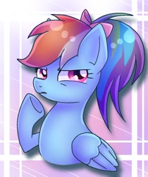 Size: 768x913 | Tagged: safe, artist:namaenonaipony, derpibooru import, rainbow dash, pegasus, pony, alternate hairstyle, bow, bust, cute, ponytail, portrait, solo