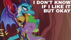 Size: 1280x720 | Tagged: safe, derpibooru import, edit, edited screencap, editor:quoterific, screencap, dragon lord ember, princess ember, spike, dragon, gauntlet of fire, season 6, bloodstone scepter, blushing, cute, dragon armor, duo, emberbetes, eyes closed, female, hug, male, smiling, spikabetes, tsundember, tsundere