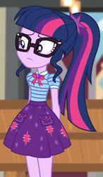 Size: 331x567 | Tagged: safe, derpibooru import, screencap, sci-twi, twilight sparkle, better together, equestria girls, holidays unwrapped, cropped, solo, the cider louse fools