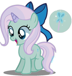 Size: 691x730 | Tagged: safe, artist:amicasecretuwu, derpibooru import, fluttershy, trixie, oc, pony, unicorn, bow, female, filly, fusion, hair bow, simple background, solo, transparent background