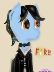 Size: 1433x1910 | Tagged: safe, artist:vankat, derpibooru import, oc, oc:firebrave trustful, earth pony, bowtie, candle, clothes, tuxedo