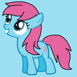 Size: 917x913 | Tagged: safe, artist:piggyman54, derpibooru import, baby cuddles, earth pony, pony, g1, g4, baby, baby pony, blue background, cuddlebetes, cute, female, filly, g1 to g4, generation leap, grin, simple background, smiling, solo