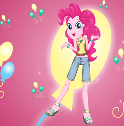 Size: 588x596 | Tagged: safe, artist:kimpossiblelove, derpibooru import, pinkie pie, equestria girls, open mouth, open smile, sandals, sleeveless, smiling