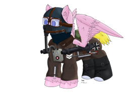 Size: 4000x3000 | Tagged: safe, artist:donnik, derpibooru import, oc, pegasus, pony, clothes, goggles, gun, iron cross, luftwaffe, machine gun, male, mask, mg 42, rocket, simple background, solo, transparent background, uniform, unshorn fetlocks, weapon