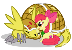 Size: 2880x2000 | Tagged: safe, artist:lightning-bliss, apple bloom, earth pony, armadillomon, digimon, female, filly, neckerchief, simple background, transparent background