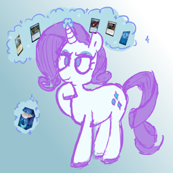 Size: 1200x1200 | Tagged: safe, artist:duckchip, derpibooru import, rarity, pony, unicorn, doodle, female, magic, magic the gathering, simple background, sketch, smiling, smirk, solo, telekinesis, thinking, trading card, trading card game