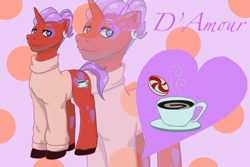 Size: 1772x1181 | Tagged: safe, artist:shacy's pagelings, derpibooru import, oc, oc only, oc:fleur d'amour, unicorn, clothes, male, solo, stallion, sweater, zoom layer