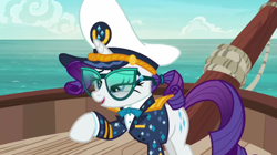 Size: 1920x1076 | Tagged: safe, derpibooru import, screencap, rarity, pony, unicorn, ppov, boat, captain hat, captain rarity, female, hat, solo